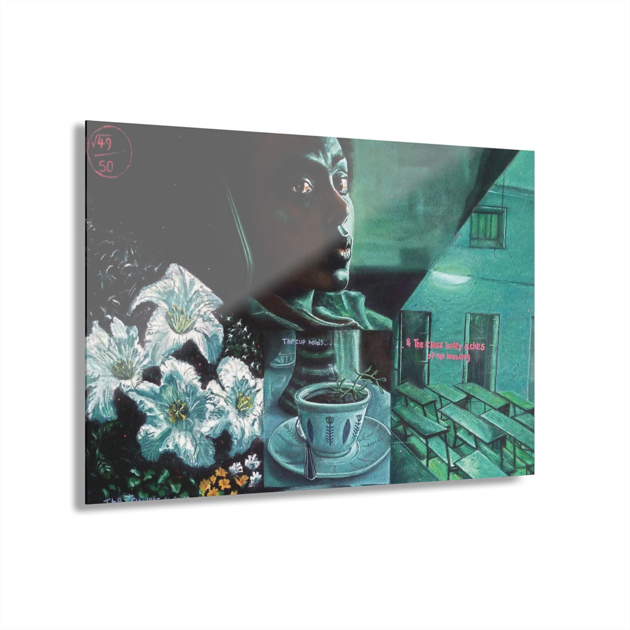 "We bloom within the blur of life" By Daniel Tesfaye Surreal Nightscape Acrylic Print — Moody Portrait & Floral Window Scene (French Cleat)