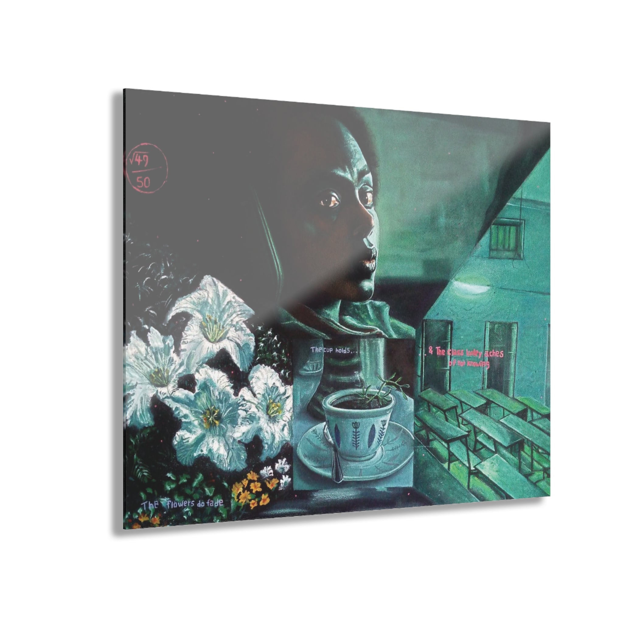 "We bloom within the blur of life" By Daniel Tesfaye Surreal Nightscape Acrylic Print — Moody Portrait & Floral Window Scene (French Cleat)