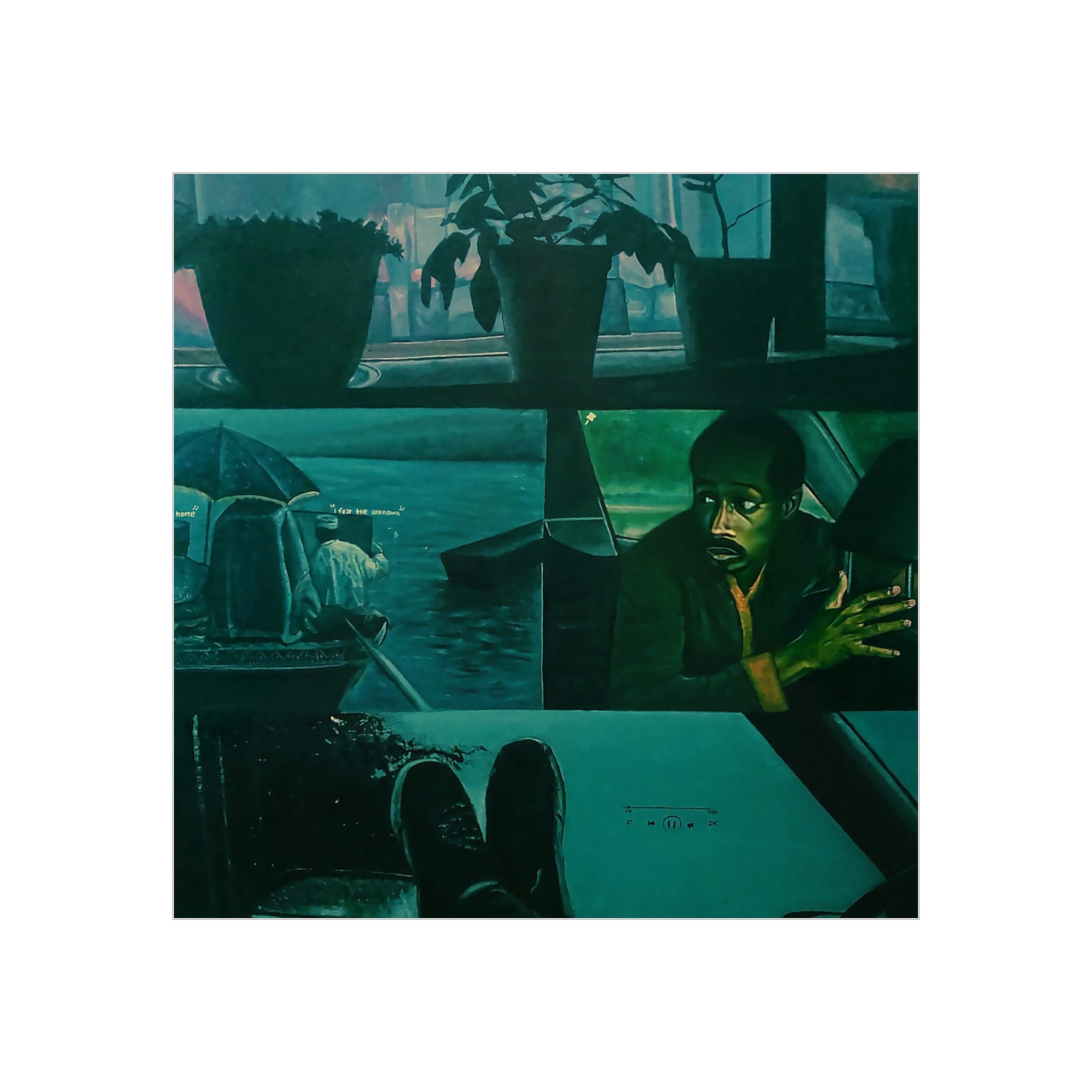 "Letting go is not passive, it's a form of trust" By Daniel Tesfaye Moody Window Scene Foam Board Print — Atmospheric Green Urban Art