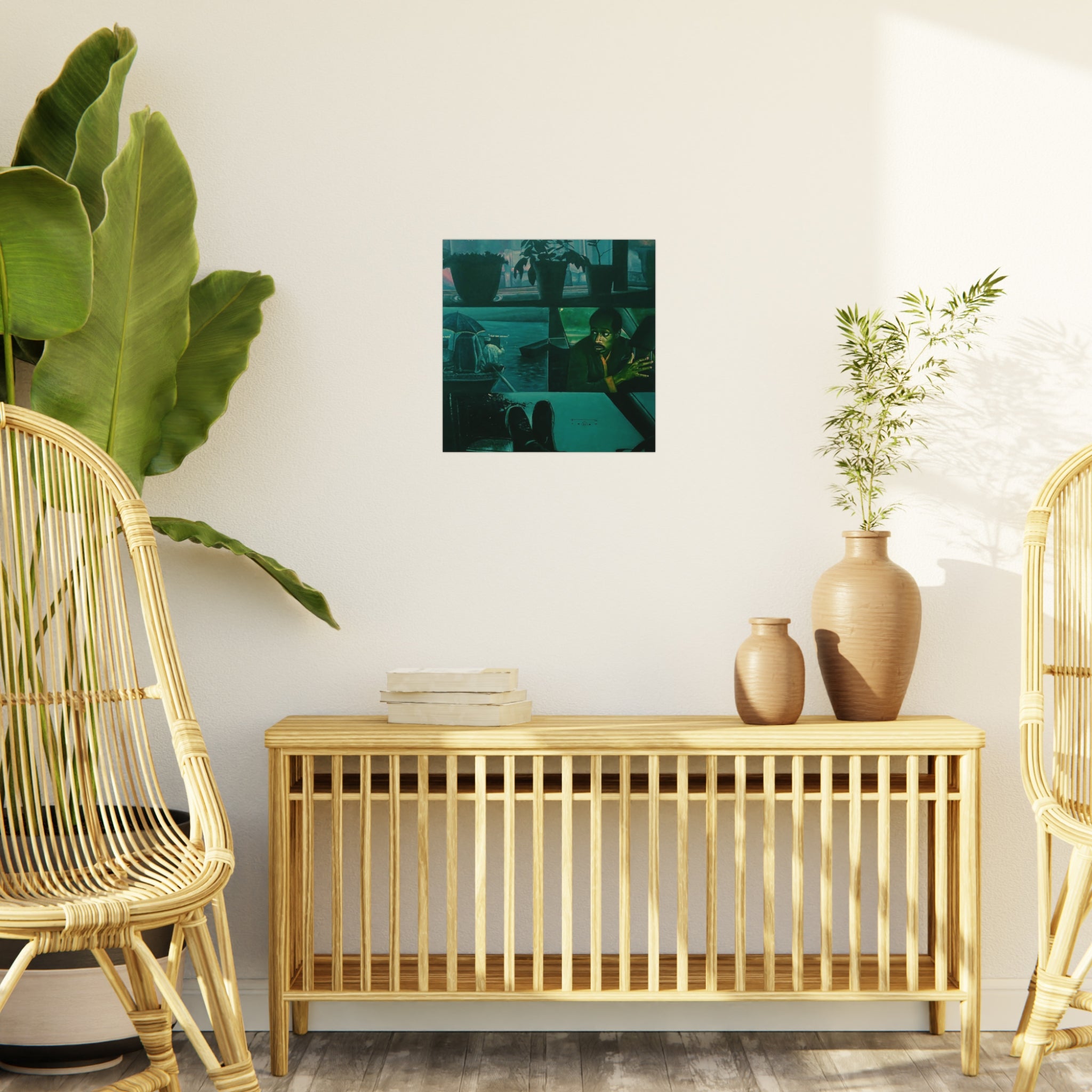 "Letting go is not passive, it's a form of trust" By Daniel Tesfaye Moody Window Scene Foam Board Print — Atmospheric Green Urban Art