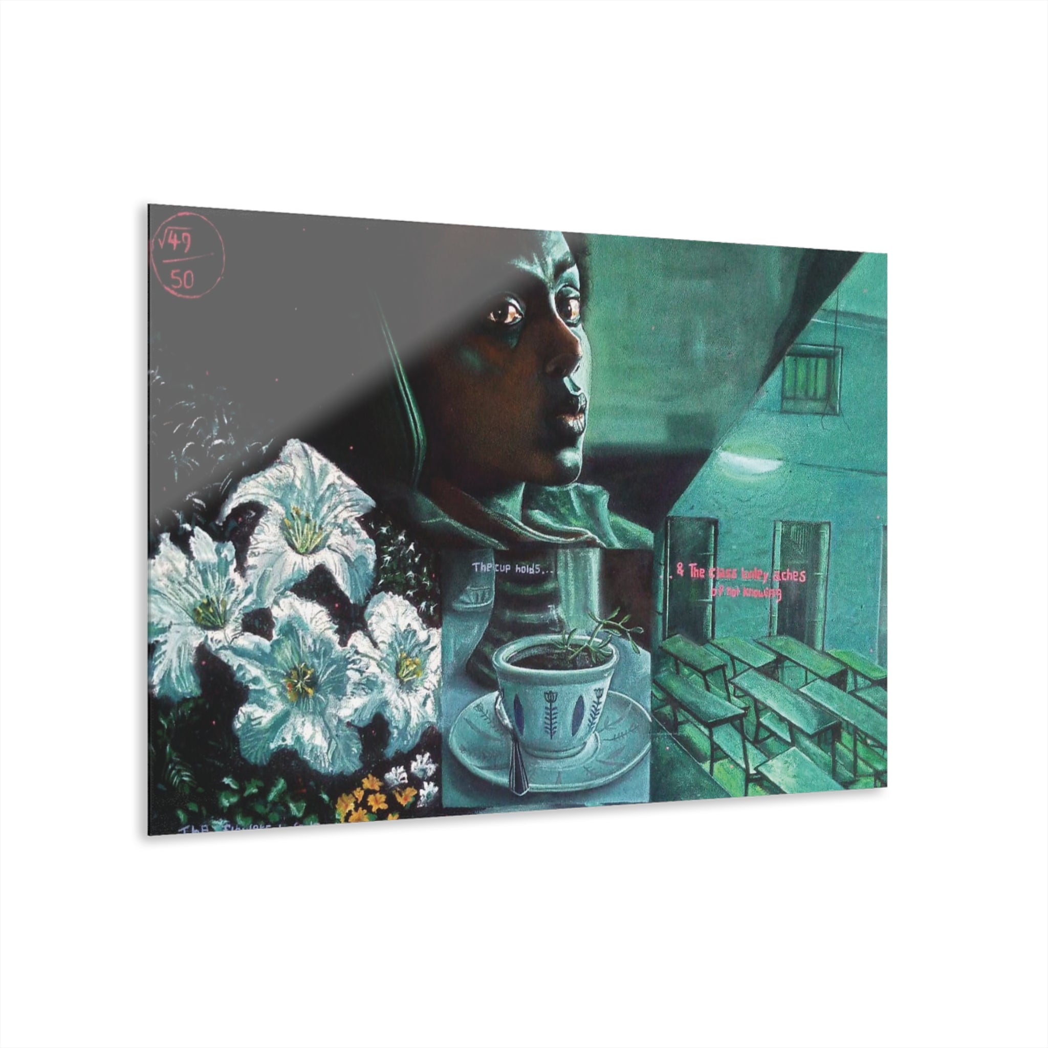 "We bloom within the blur of life" By Daniel Tesfaye Surreal Nightscape Acrylic Print — Moody Portrait & Floral Window Scene (French Cleat)