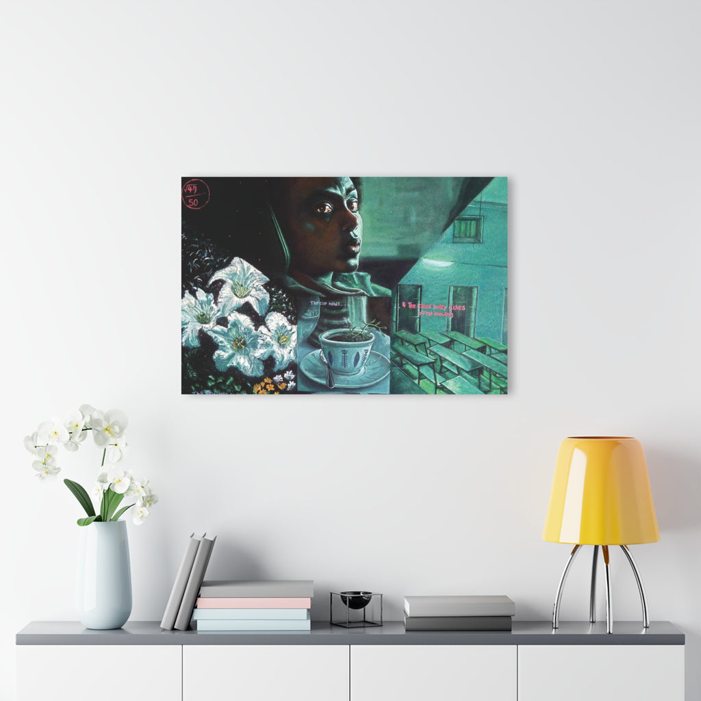 "We bloom within the blur of life" By Daniel Tesfaye Surreal Nightscape Acrylic Print — Moody Portrait & Floral Window Scene (French Cleat)