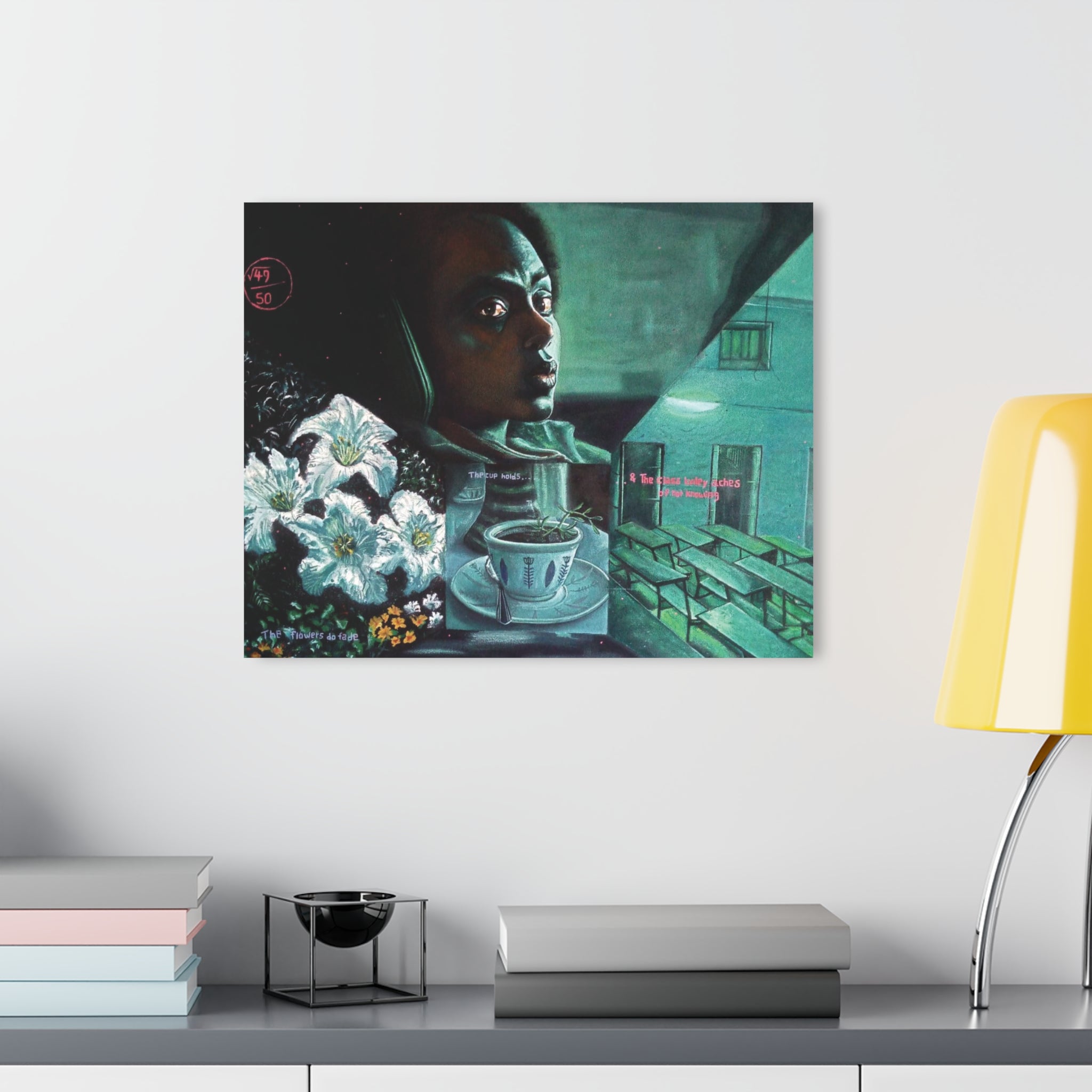 "We bloom within the blur of life" By Daniel Tesfaye Surreal Nightscape Acrylic Print — Moody Portrait & Floral Window Scene (French Cleat)